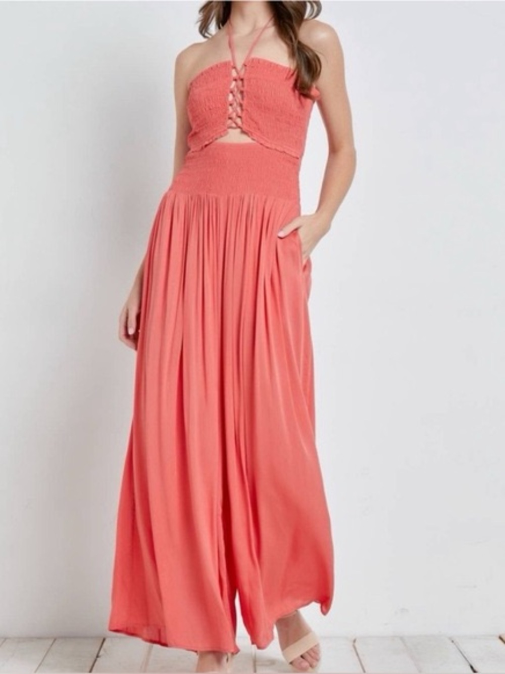 Mustard Seed Strapless Rust Orange Wide-Leg Jumpsuit